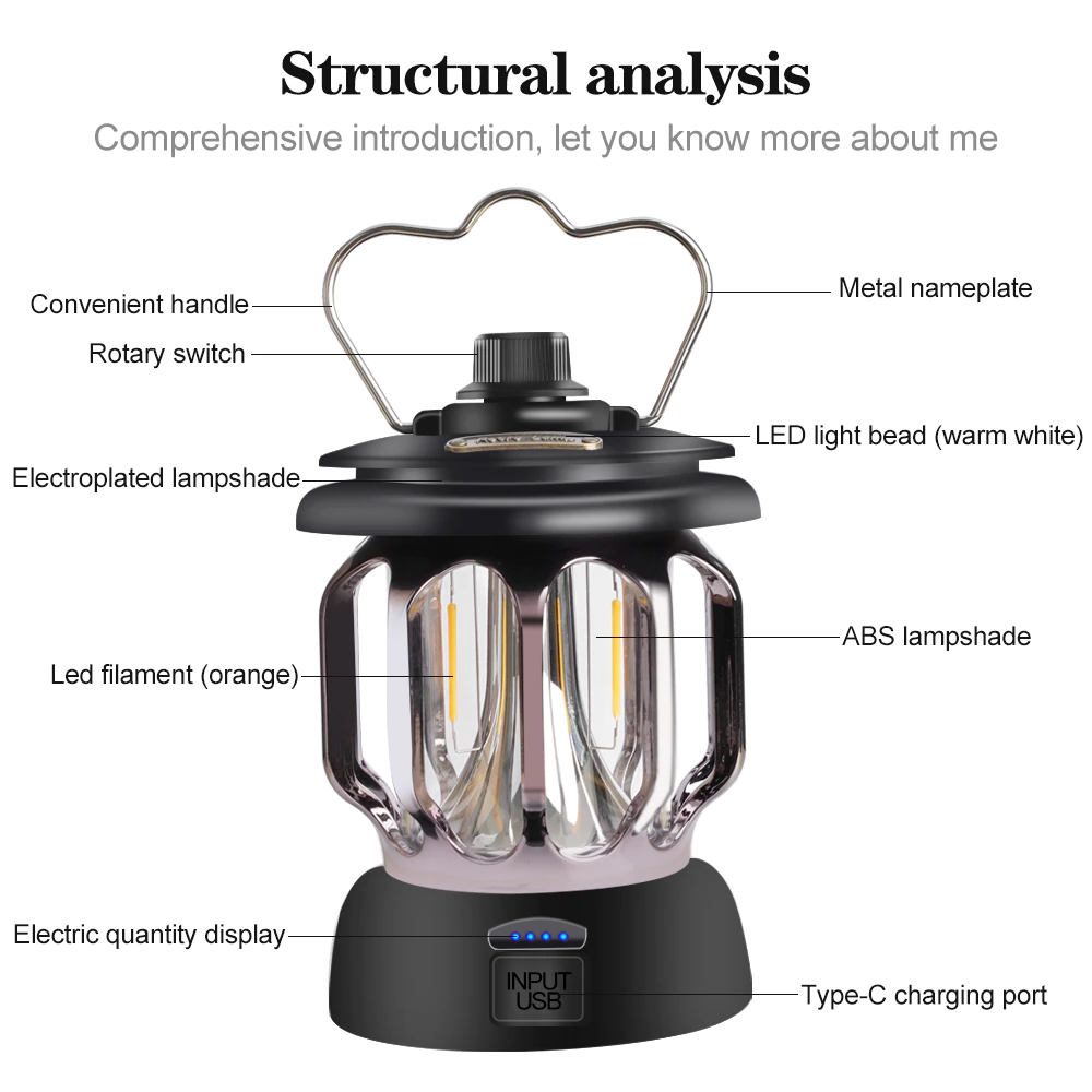 Cheap Goat Tents LED Rechargeable Vintage Camping Lantern Battery Powered Dimmable Camping Lights Portable Hanging Tent Flashlight For Outdoor   